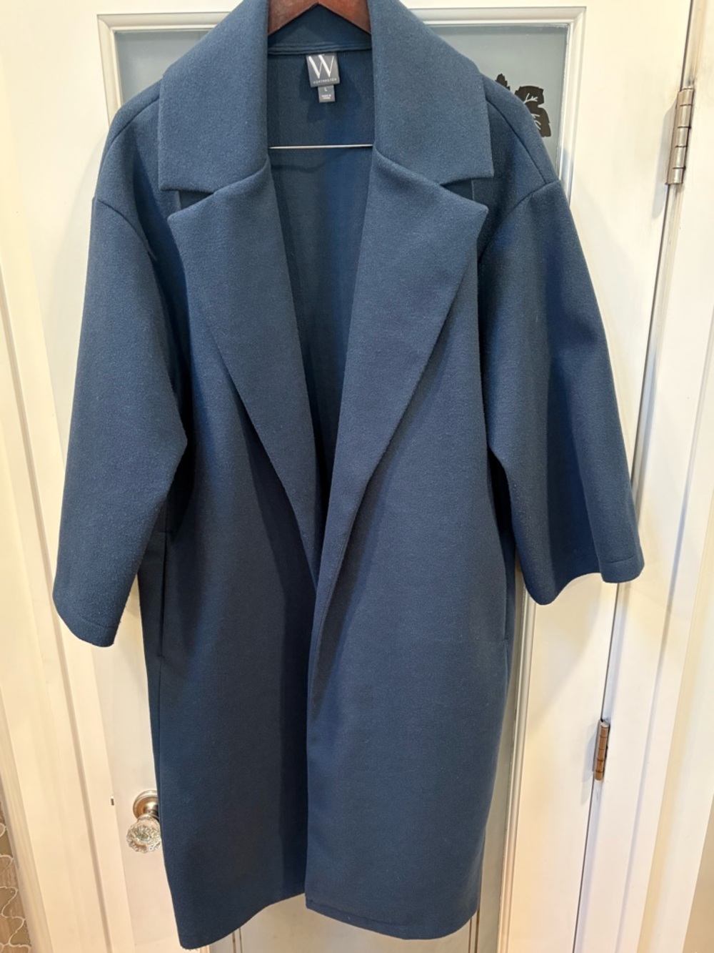 Worthington Mid-Weight Open Front Duster Trench Coat Blue Oversized Cozy